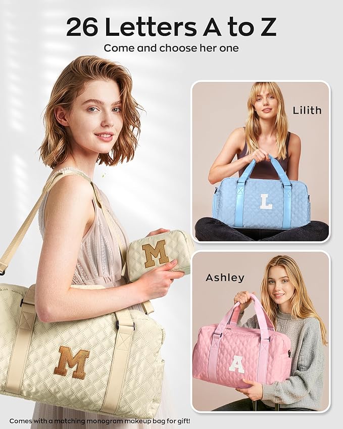Elilier Womens birthday gifts, Initial Travel Duffel Bag, Gym Bag, Gift for Kids, Monogram Overnight Bag, Friends Niece Gifts Mother In Law Gifts Birthday Gifts, Graduation Gifts