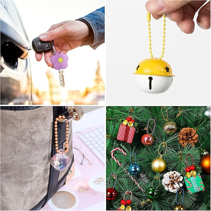Lemonkey 100Pcs Ball Beads Chains Bulk,Red Keychains Rings Metal Chains,4 Inch Dog Tag Metal Small Chains with Connectors for Hanging Decoration