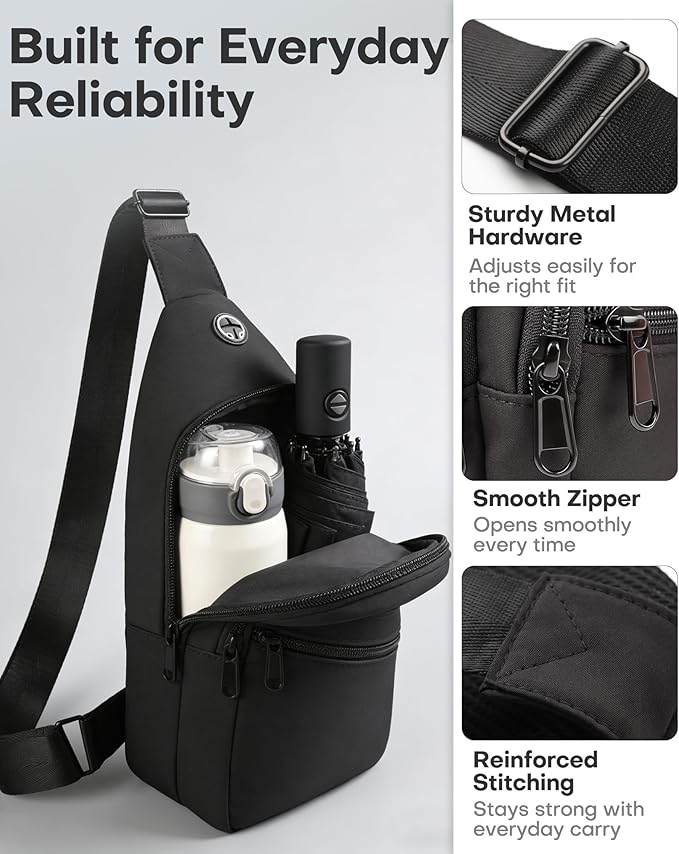 HOTOR Sling Bag - Crossbody Bag & Shoulder Bag for Women & Men with Adjustable Strap, for Travel and Camping Essentials - Black 6.7" x 3.2" x 11.4"
