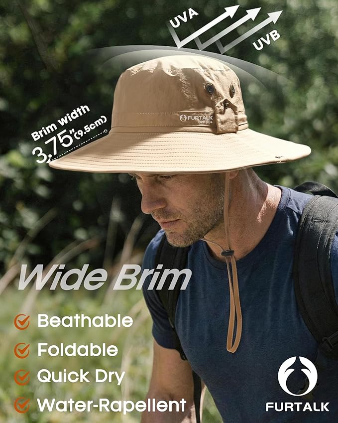 FURTALK Sun Hats for Men Fishing Hat UPF 80+ Foldable Wide Brim Outdoor Hiking Beach Summer Hats