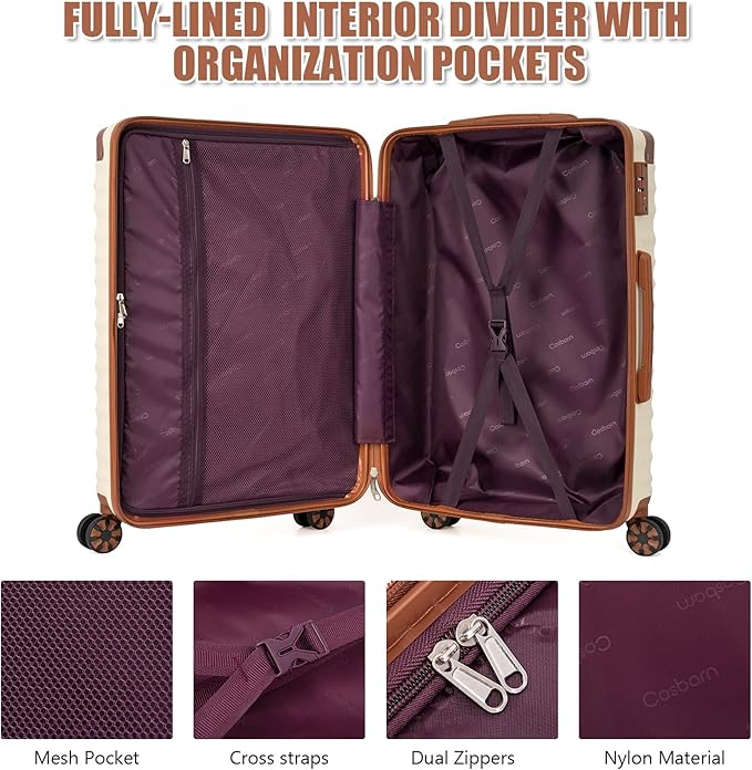 Luggage Sets 5 Piece with TSA Lock Spinner Wheels, Unisex Hard Case ABS Suitcase Set, Hardshell Lightweight Waterproof Travel Hardside Suitcases with Wheels for Women Men,Beige