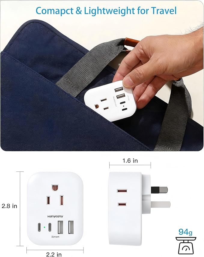 Australia Plug Adapter 2 Pack, HANYCONY New Zealand Power Adapter with 4 Outlets 4 USB (2 USB C), Type I Travel Adapter for US to Australian Argentina AU China Fiji Samoa Tonga Kiribati