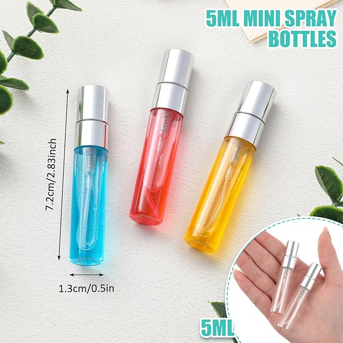Zhehao 1 Pcs Mini Spray Bottles 5 ml Clear Glass Perfume Bottles Refillable Fine Mist Perfume Atomizer Portable Empty Sample Containers for Cleaning, Essential Oils, Travel (Silver Cap)