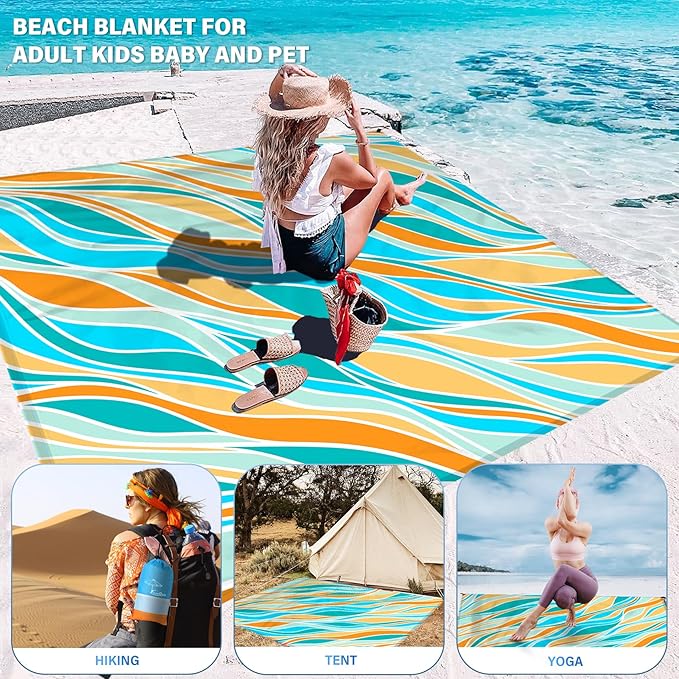 Famstar Beach Blanket Oversized Extra Large 78"X81"/10'X9',Waterproof Sandproof Beach Blanket 2-8 Adults Lightweight Durable for Travel Camping Hiking Picnic