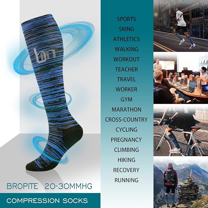 cerpite Compression Socks for Women & Men 6 Pairs Knee High Compression Socks 20-30 mmhg Best for Running,Nurse,Travel