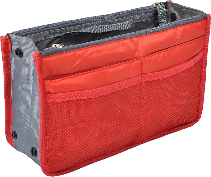 Vercord Purse Organizer Insert for Handbags Bag Organizers Inside Tote Pocketbook Women Nurse Nylon 13 Pockets Red Large