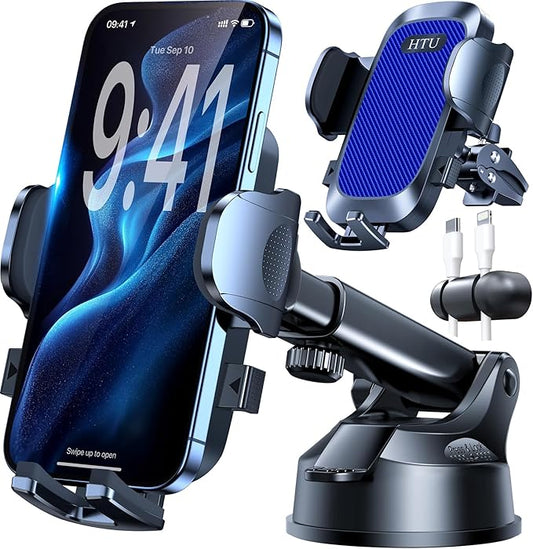 HTU 【98+LBS Strongest Suction & Military-Grade Ultimate Car Phone Mount【Patent & Safety Certs】 Cell Phone Holder Truck Stand for Dashboard Windshield Vent for iPhone 17 Pro Max 16 Samsung,Light Blue