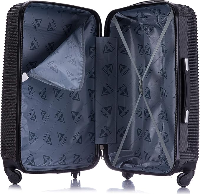 InUSA ROYAL Hardside Luggage Set with Spinner Wheel | Spacious Travel Suitcases with Ergonomic GEL Handle and Studs | (20/24/28) 3 Piece Luggage Set | Black
