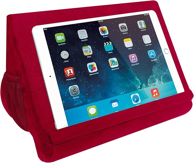 Ontel Pillow Pad Ultra Multi-Angle Soft Tablet Stand, Burgundy - Comfortable Angled Viewing for iPad, Tablets, Kindle, Smartphones, Books, Magazines, and More