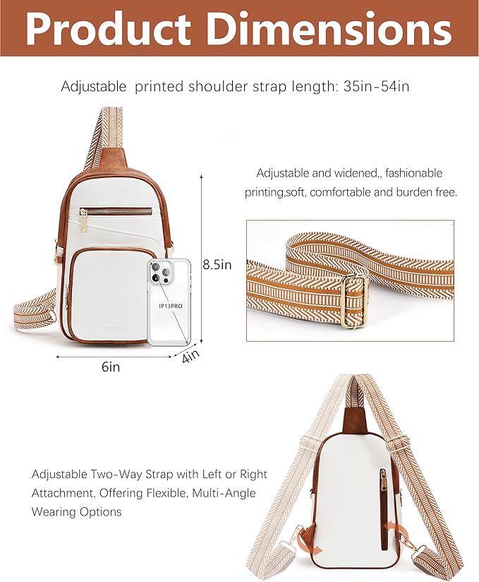 Anti Theft Crossbody Bags for Women,RFID Sling Bag Travel Purse,Vegan Leather Cross Body Purses Chest Bag for Travel(white＆Brown)