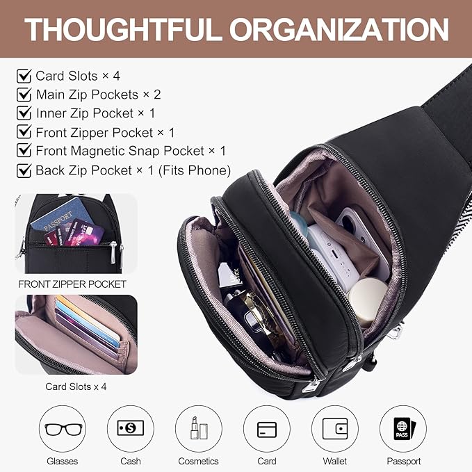 Small Sling Bag for Women, Puffer Crossbody Bag Anti Theft Travel RFID Purses Fanny Packs for Travel Hiking