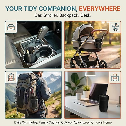 Trash Trapper Car Trash Can Cup Holder | Mini Car Trash Can | Fits in Most Doors | 5.1" x 2.9" | Traps More & Empties Less, Patent-Pending Compaction, 250th Anniversary Edition, Black/Red-White-Blue