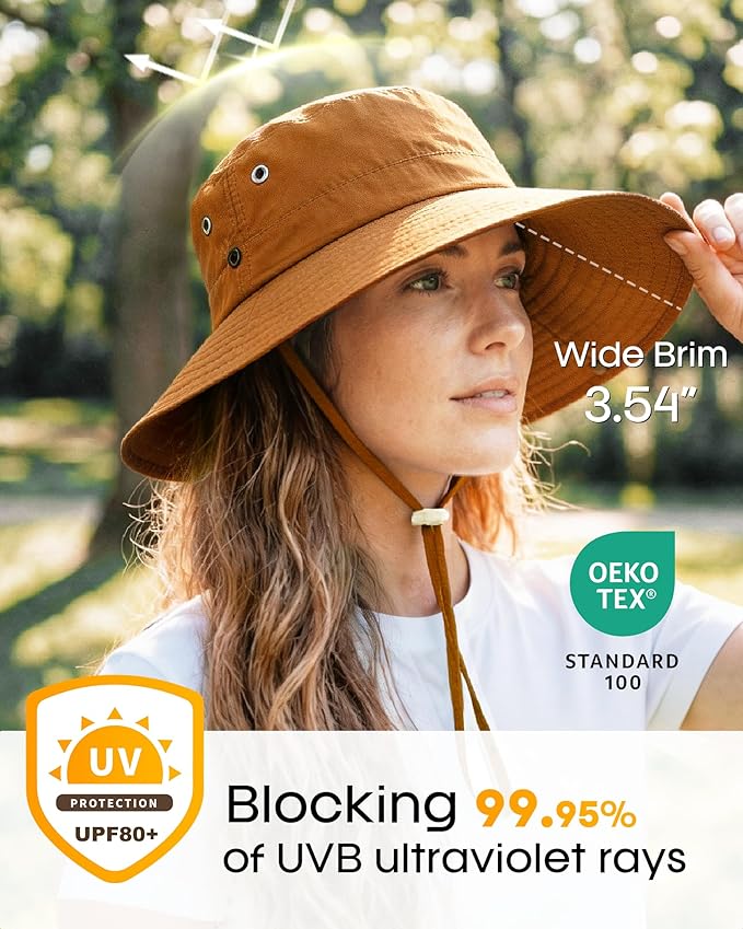 FURTALK Sun Hats for Women Ponytail UPF 80+ Beach Summer Hat Wide Brim Packable Cowboy Hat