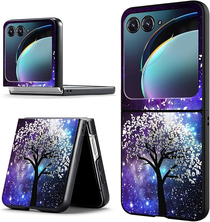 for Motorola Moto Razr Plus 2024 Case,for Moto Razr 50 Ultra Case Cute Slim Hard PC Thin Anti-Scratches Shockproof Protective Phone Cover for Motorola 50 Ultra,Glitter Purple Tree