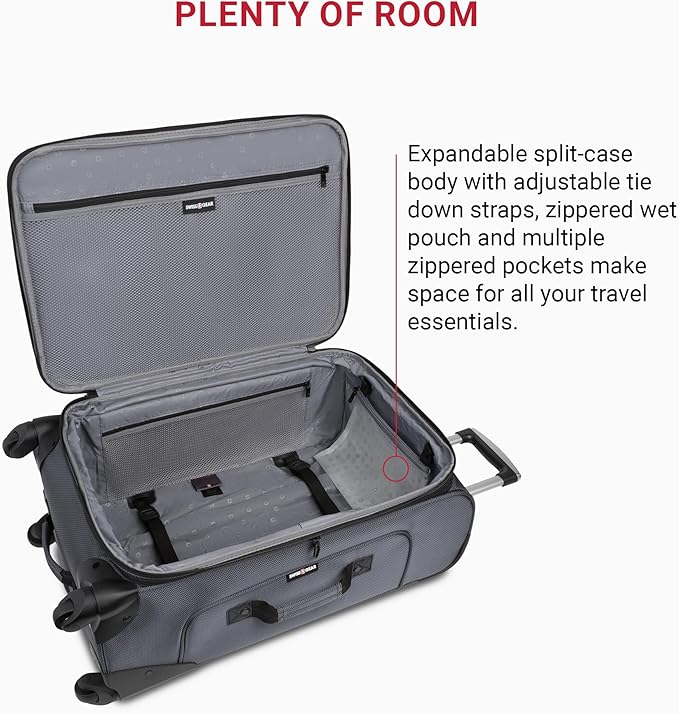 SWISSGEAR Sion Softside Expandable Spinner Luggage Durable Lightweight Travel Suitcase, Dark Grey, Checked-Medium