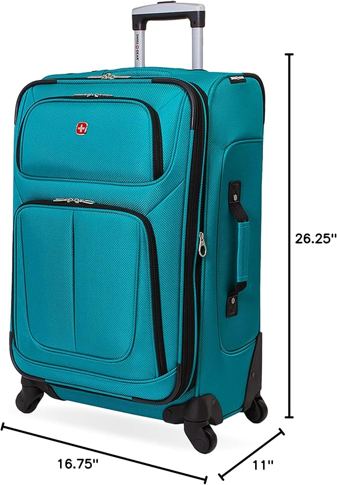 SWISSGEAR Sion Softside Expandable Spinner Luggage Durable Lightweight Travel Suitcase, Teal, Checked-Medium