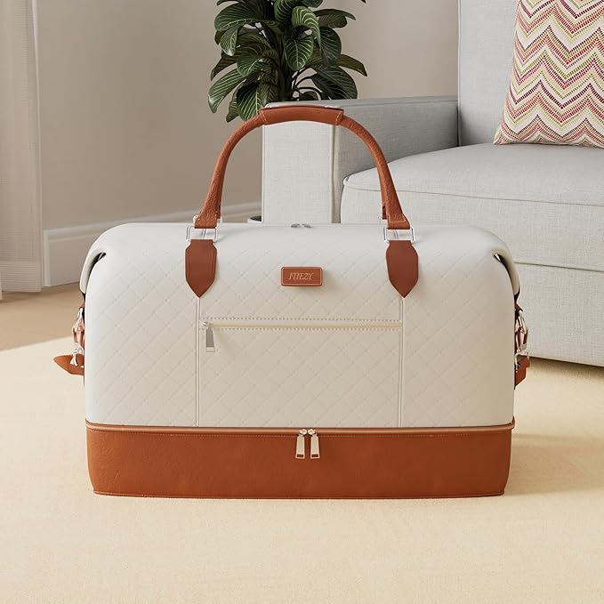 ITIEZY Weekender Overnight Bag for Women - Large Travel Duffel Bag with Shoe Compartment, Gym Duffel Bag Hospital Bag Carry On Tote Bags for Airplanes with Crossbody Bag Toiletry Bag 3Pcs Set