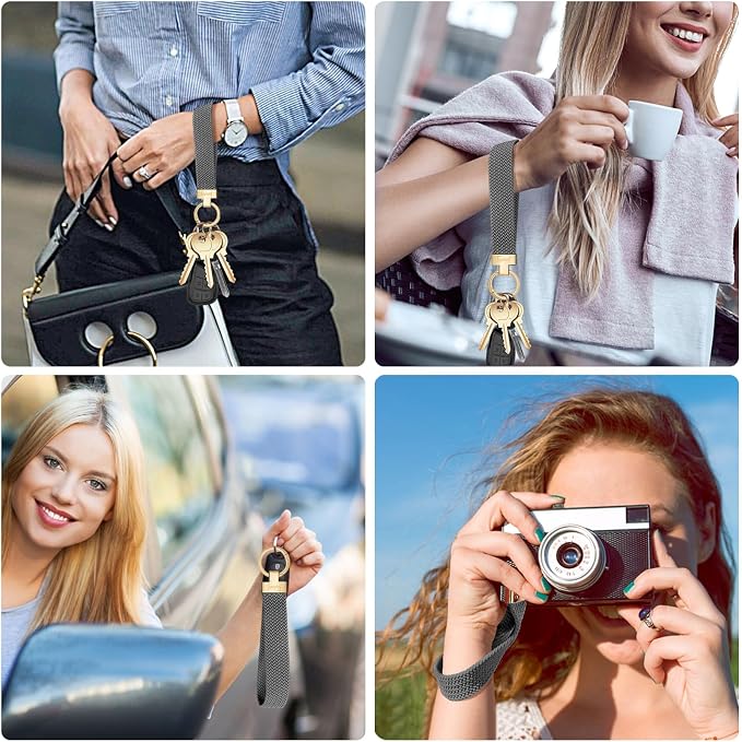 Fishent Stretchy Wristlet Keychain, Cute Key Chain, Woven Wrist Lanyard for Car Keys with 3 Keyrings and D-ring for Women Men