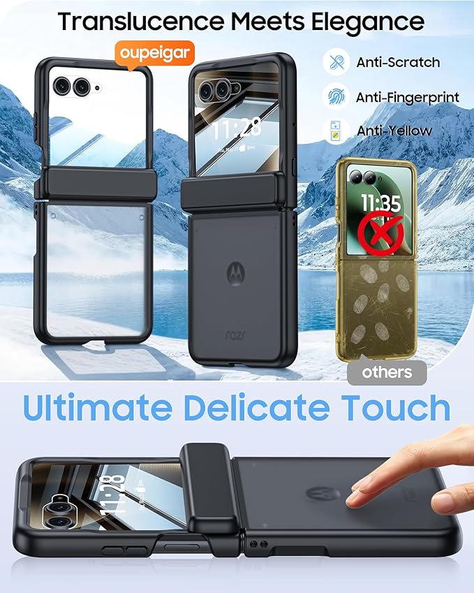 for Motorola Razr Ultra 2026 Case/Razr Ultra 2025 Case with Hinge Protection, Screen Protector, Skin Feel Translucent Frosted, Shockproof Slim Cover for Razr Ultra 2026/2025 -Black