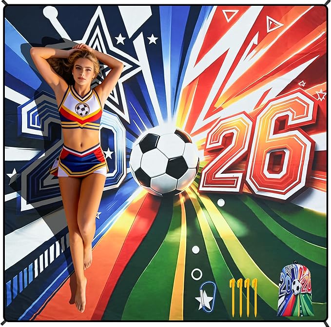 HIHOHO Soccer Blanket Waterproof Sandproof Beach Mat for 1-4 Adults Soccer Fans Quick Drying Durable Outdoor Picnic Mat Gift for Sports Event Travel Beach (Soccer Blanket 2026, 79"×83"(4 Person))