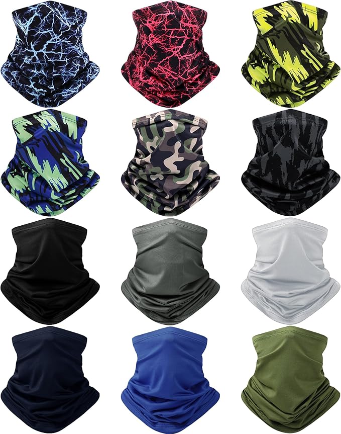 Cuffbow 12 Pack Neck Gaiters Face Mask Balaclava for Men Women Cooling Neck Gaiter Summer UV Protection Scarf