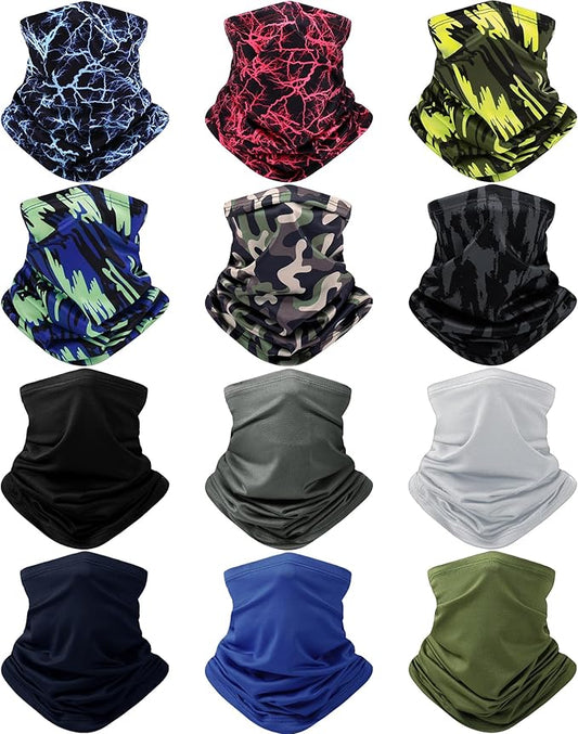 Cuffbow 12 Pack Neck Gaiters Face Mask Balaclava for Men Women Cooling Neck Gaiter Summer UV Protection Scarf