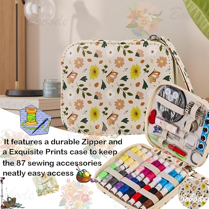 Basic Travel Sewing Kit for Adults,Beginnersc,Emergency | Butterflies Printing Cute Sewing Kit Professional Portable Sewing Supplies