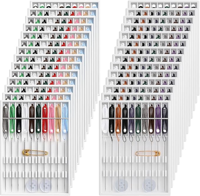 MTLEE 14 Boxes 140 Pieces Mini Quick Fix Sewing Kit Easy Pre Threaded Needle Basic Personal Kit Plastic Threaded Needle Holder Small Home Travel Sewing Box with Pin Button Classic Color