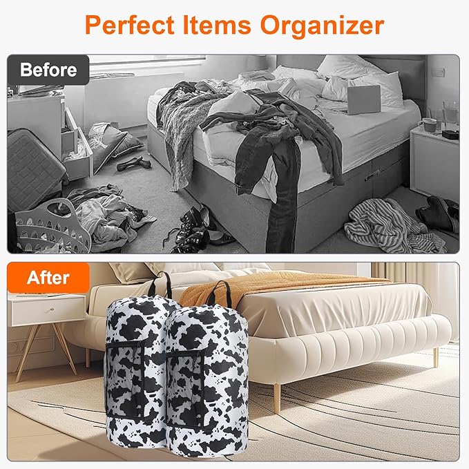 Laundry Bag Backpack Durable Laundry Bag with Shoulder Straps and Mesh Pockets Portable Laundry Hamper Dirty Clothes Bag for College, Travel, Laundromat, Apartment (Cow Print)