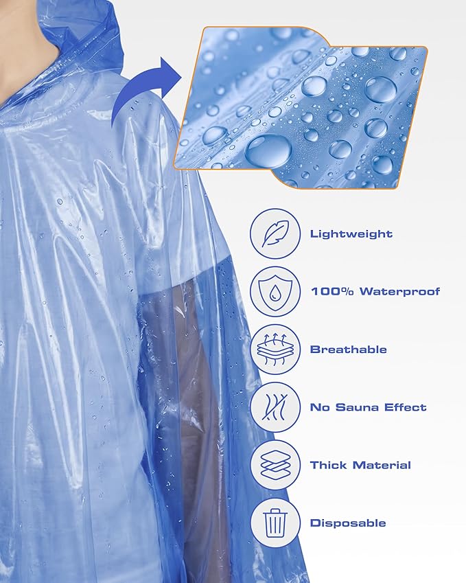 Hagon PRO Disposable Rain Ponchos for Adults (5 Pack)