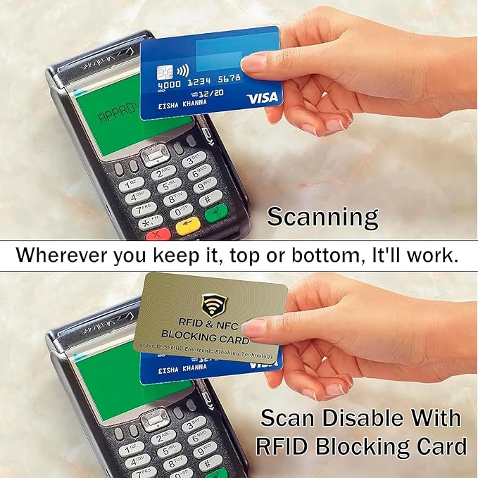 SaiTech IT RFID Blocking Card, 5 Pack One Card Protects Entire Wallet Purse For Men & Women, NFC Contactless Bank Debit Credit Cards Protector ID ATM Guard Card – Golden