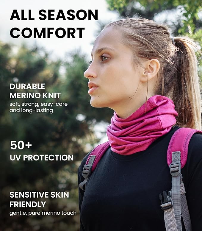 Merino.tech Merino Wool Ski Neck Gaiter - Face Mask Neck Warmer for Men & Women