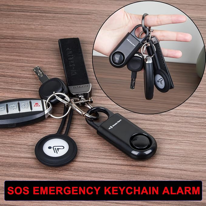 2 Pack Personal Safety Alarm Replaceable Battery | Ultra-Lightweight 0.7 oz Keychain Siren for Women, Student, Children, Night Runner. SOS Emergency 130db Loud Hiking Alert Bulky-Free. Black