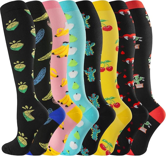 cerpite Compression Socks for Women & Men Circulation 8 Pairs Compression Socks 20-30 mmhg Best for Running,Nurse,Travel