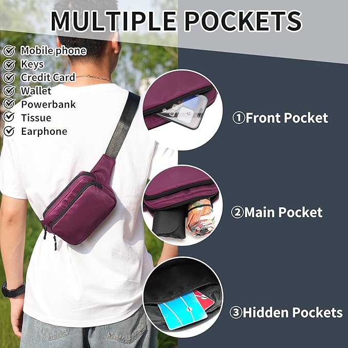 Fanny Pack Nylon Mini Belt Bag Everywhere Belt Bag for Women Water Repellent Waist Packs Crossbody Bags with Adjustable Strap