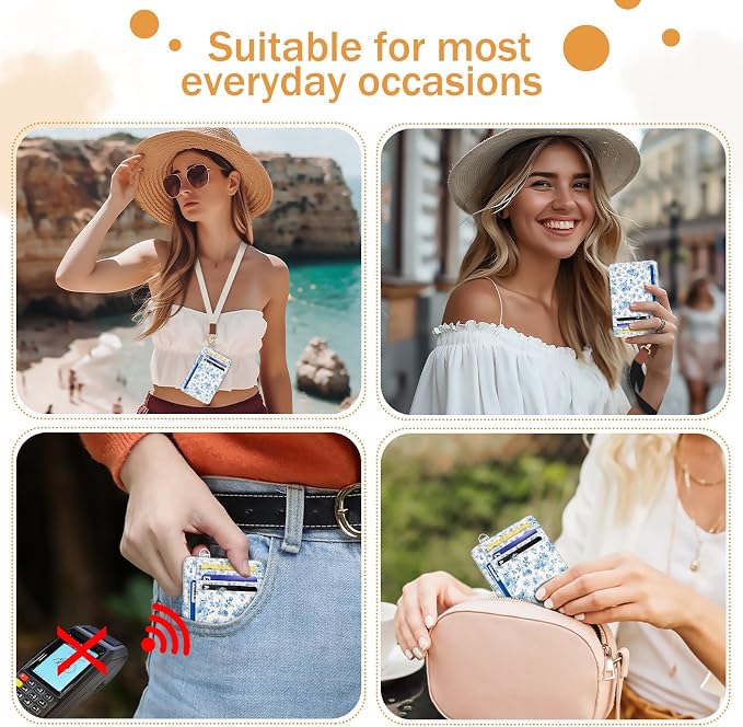 Yonlevres Credit Card Holder Slim Wallet Women, Floral Flowers RFID Blocking Small Front Pocket Travel Cute Thin ID Window PU Leather Mini Organizer Case Purse Gift Woman Girls Ladies