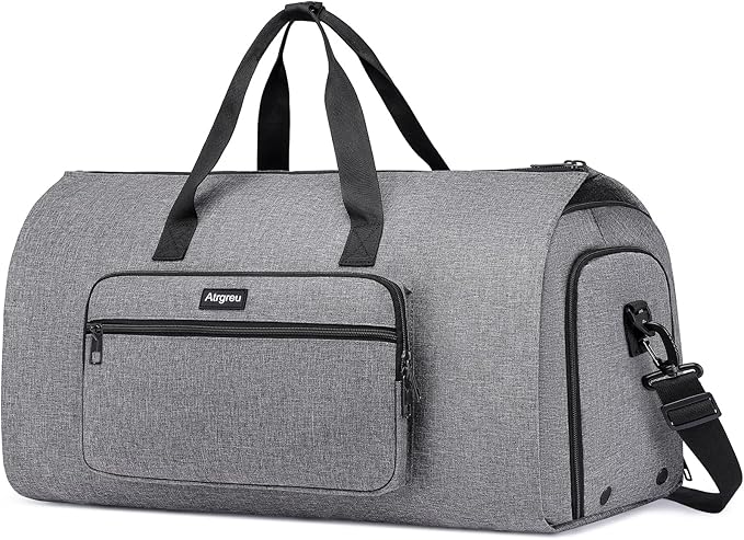 Garment Bag for Travel, Large Convertible Carry on Garment Duffel Bag for Men Women with Shoe Compartment, 2 in 1 Hanging Dress Suitcase Suit Travel Bags, Grey