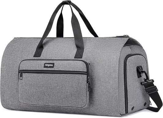 Garment Bag for Travel, Large Convertible Carry on Garment Duffel Bag for Men Women with Shoe Compartment, 2 in 1 Hanging Dress Suitcase Suit Travel Bags, Grey