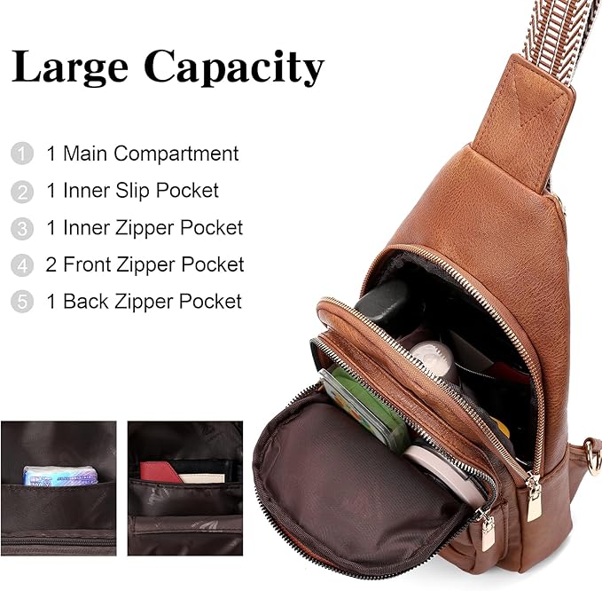 GAEKEAO Sling Bag for Women Crossbody Bags Vegan Leather Fanny Pack Chest Trendy Shoulder Bag for Travel Everyday Vacation