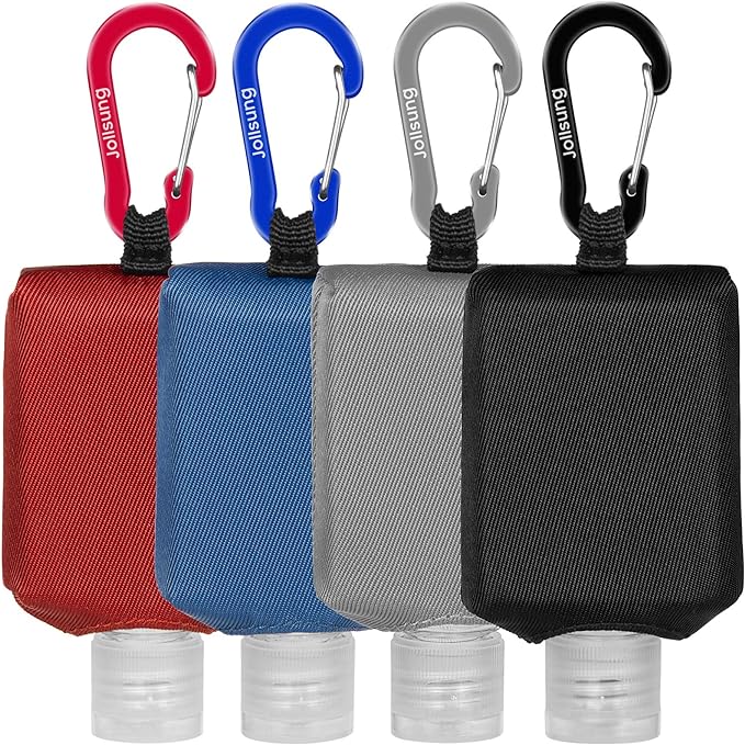 Hand Sanitizer Bottle Case Holder, Travel Size Empty Bottle Refillable Containers for Soap, Lotion, and Liquids - 60ML/2 oz Flip Cap Reusable Bottles with Carabiner Carriers