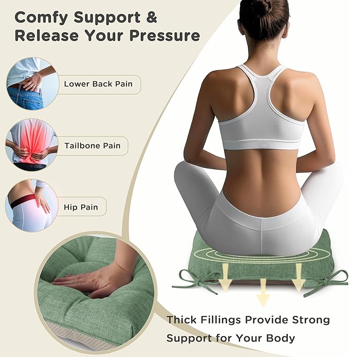 AddGrace Chair Cushions for Dining Chairs Set of 4 Kitchen Seat Cushions with Ties and Non Slip Backing Tufted Indoor Seat Pad for Kitchen Dining Room 18" x 17" x 3" Sage Green