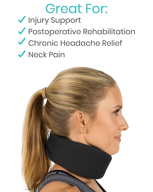 Vive Cervical Collar Neck Brace for Neck Pain and Support for Women & Men - Soft Foam Brace for Pain Relief - Comfortable Corrector Wrap for Posture, Sleeping, Radiculopathy, & Spine (Black, 3 inch)
