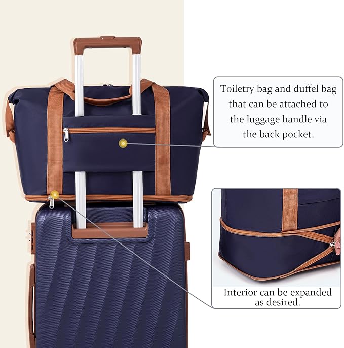 Carry on Luggage Sets 22x14x9 Airline Approved Durable Travel Luggage Suitcases with Wheels,ABS Hard Case Suitcases with Spinner Wheels,(Purple,3 Piece Sets(20"/DB/TB))