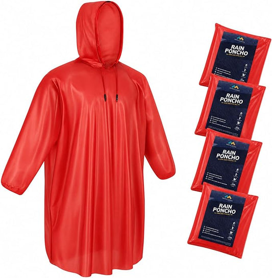 Mindful Design Rain Ponchos with Drawstring Hood Disposable Emergency Poncho for Adults