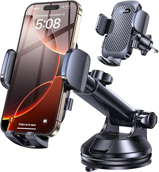 Phone Holders for Your Car Phone Holder Mount【Super Suction】Cell Phone Mount for Car Accessories for Women Men Windshield/Vent/Dash Truck Stand Mount for iPhone Samsung Automobile (Dark Black)