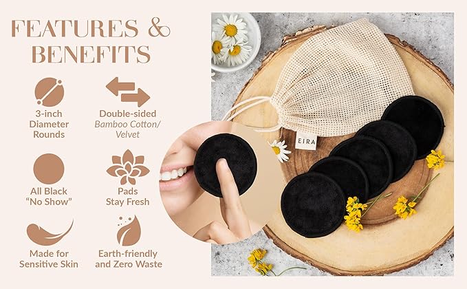 Reusable Makeup Remover Pads with Bamboo Holder – Washable Bamboo Cotton Rounds for Face, Toner & Sensitive Skin – Eco Friendly Zero Waste Skincare Set by EIRA