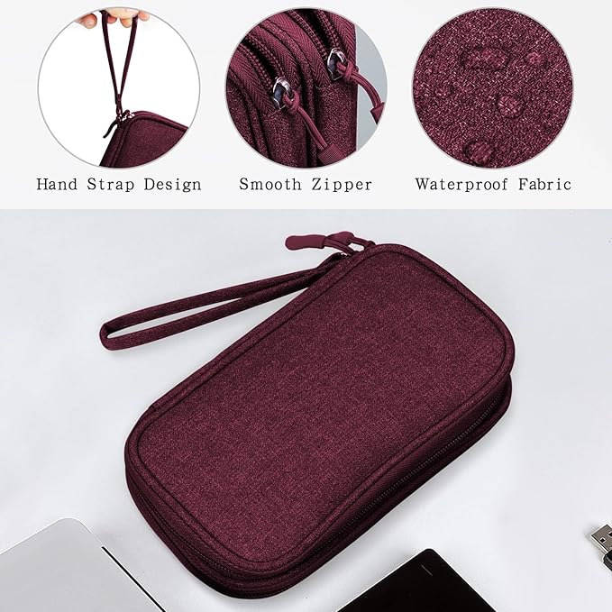 Skycase Electronic Organizer Travel Case - Waterproof Travel Cord Pouches for Organization, Cable Organizer, All-in-One Double Layers Storage Bag for Accessories, Charger, Cable, Red - Medium