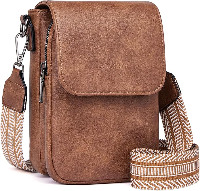 POIUGOYA Crossbody Bags for Women,Small Crossbody Purse with Triple Compartments,Cell Phone Wallet with Card Slots for Travel | Small
