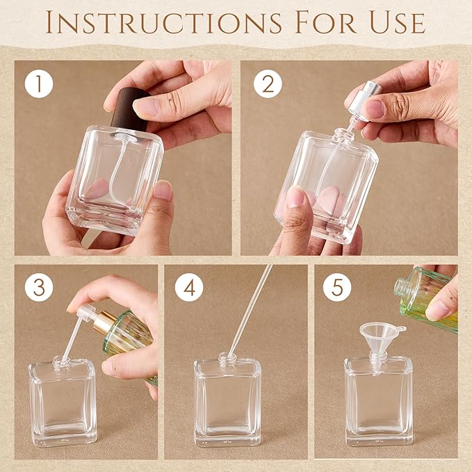 Domensi 15 Pcs 10/15/30/50 ml Glass Perfume Bottles Mini Glass Empty Spray Atomizer Bottles Bulk Refillable Perfume Dispenser Container with Pump Tool for Travel Skin Care (50 ml,Dark Woddy Color)