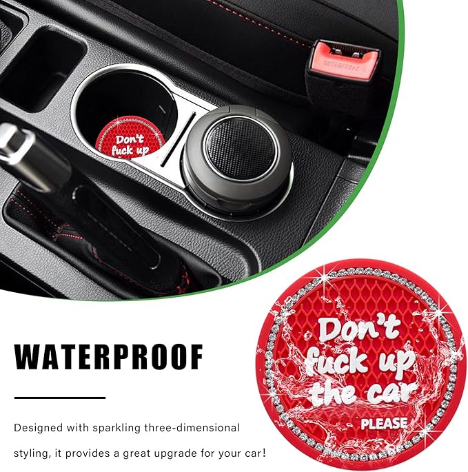 Ziciner 2 Pack Bling Car Cup Holder Coaster, 2.75 Inch Anti-Slip Auto Insert Cup Coaster, Crystal Car Drink Cup Mat Perfect for Women Girls, Universal Interior Decor Accessories (Red)